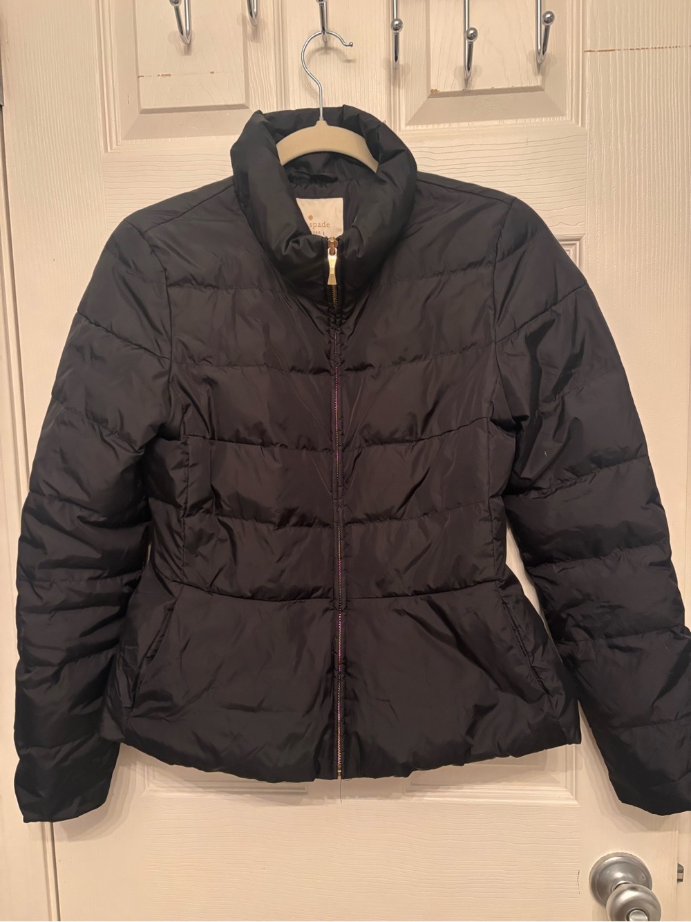 kate spade Black Quilted Puffer Jacket with Gold-Tone Zipper